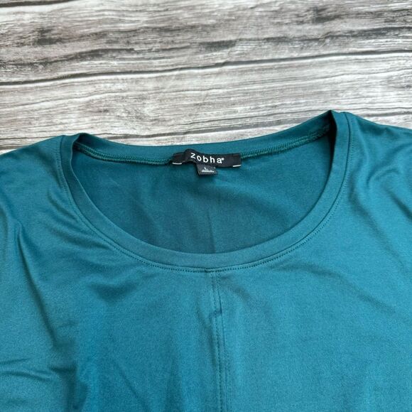 Zobha Women's Twist Front Long Sleeve Athletic Tee T Shirt Dark Teal L LG Large - Picture 5 of 13